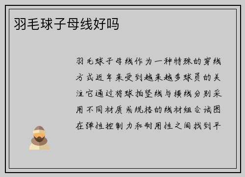 羽毛球子母线好吗